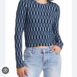 Madewell Navy and Light Blue Checkered Long Sleeve Top